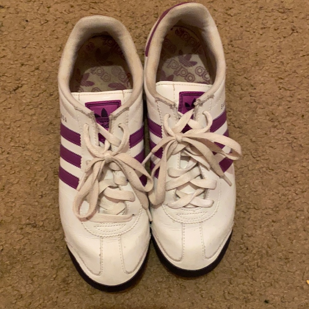 Purple adidas Samoas.